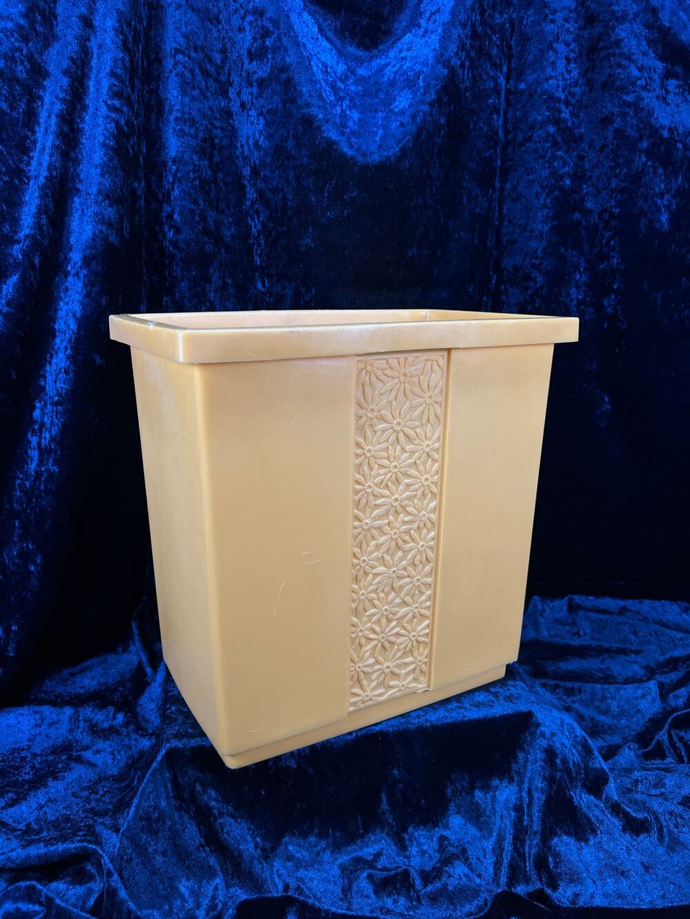 Vintage 1970s Plastic Wastebasket – Orange Floral Panel - FESCO USA Made